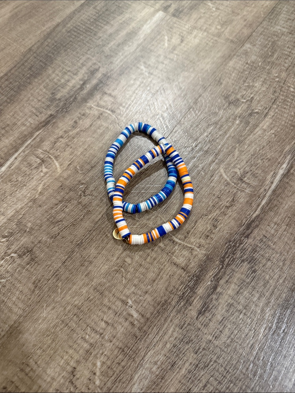 Striped Blue & Orange Beaded Stretch Bracelet Set - Women's Jewelry